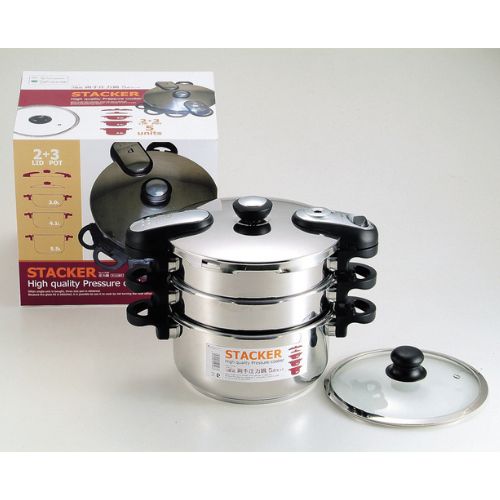 H-5138 スタッカー 3層底両手圧力鍋5点セット