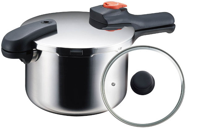 HB-1862 DQ.ステンレス製片手切替式圧力鍋5.5L(ガラス蓋付)