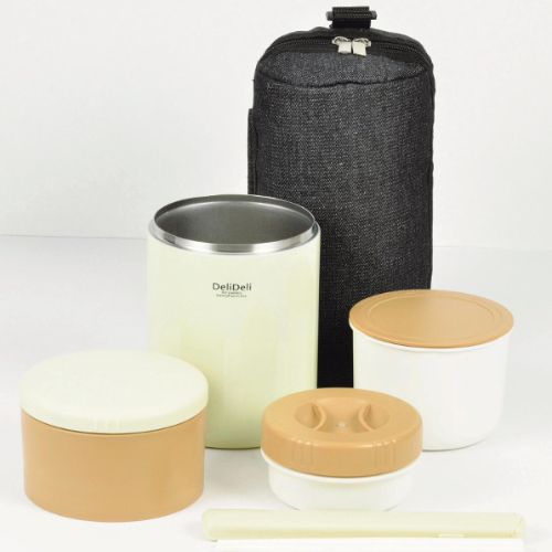 HB-3312 デリデリ ステンレスランチジャー1050バッグ付(クリーム)