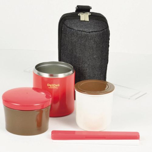 HB-3313 デリデリ ステンレスランチジャー370バッグ付(レッド)