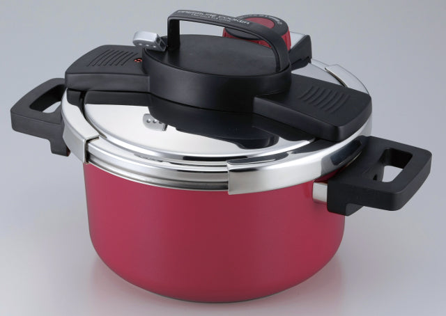 HB-381 A.アルミIH対応ワンタッチレバー圧力鍋4.2L<内面ふっ素加工>(ガラス蓋付)