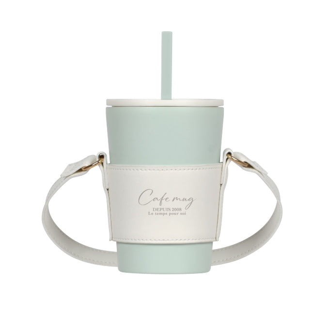 HC-1402　カフェマグ　キャリーホルダー付セラミックストロータンブラー450ml(ミントホワイト)