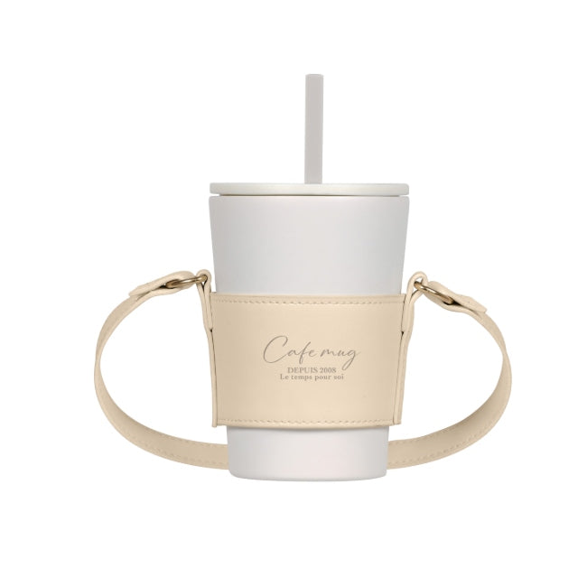 HC-1403　カフェマグ　キャリーホルダー付セラミックストロータンブラー450ml(ミルキーベージュ)