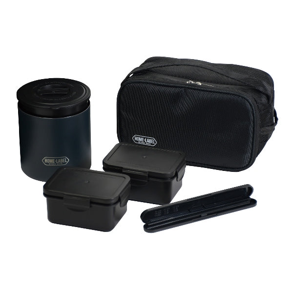 HC-6　ホームレーベル　ステンレスランチジャー520バッグ付(ブラック)